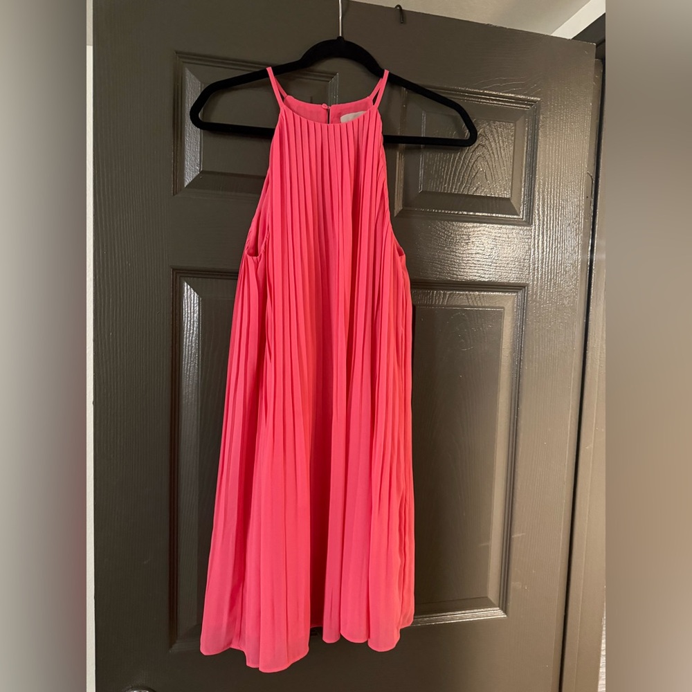 Pink Pleated Halter Dress